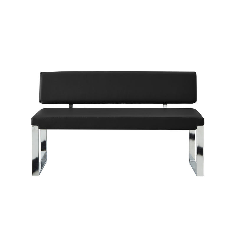 Home Outfitters 50" Black and Silver Upholstered Faux Leather Bench