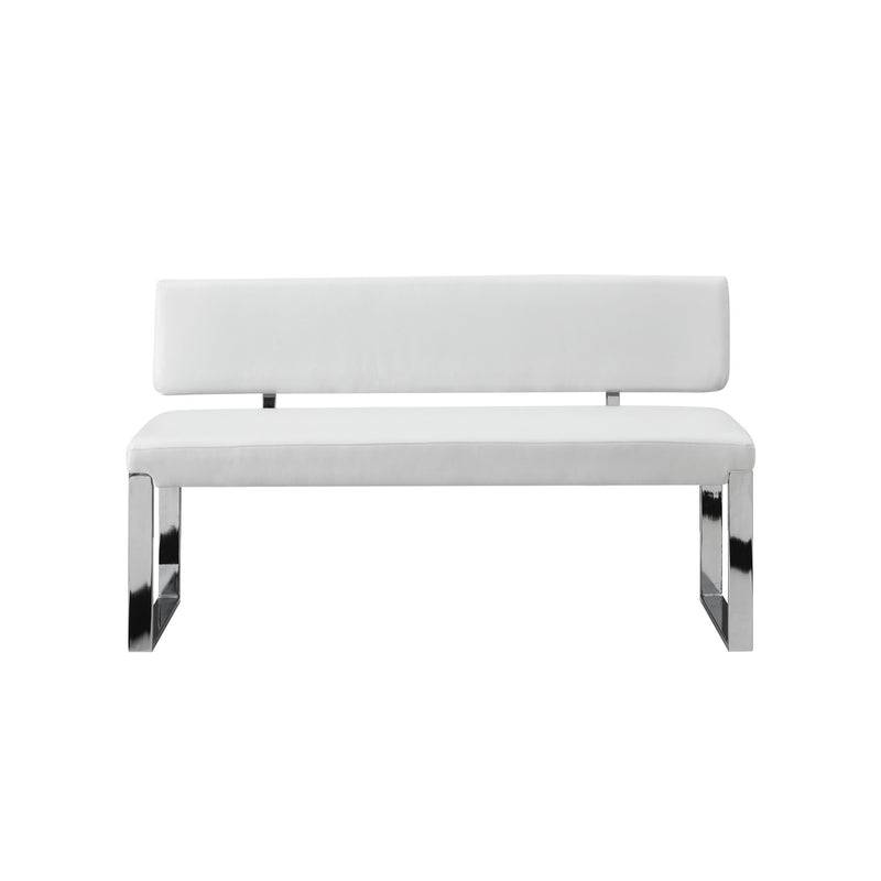 Home Outfitters 50" White and Silver Upholstered Faux Leather Bench