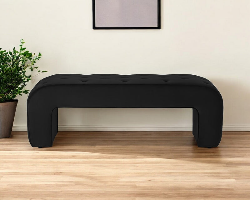 Home Outfitters 52" Black Upholstered Velvet Bench