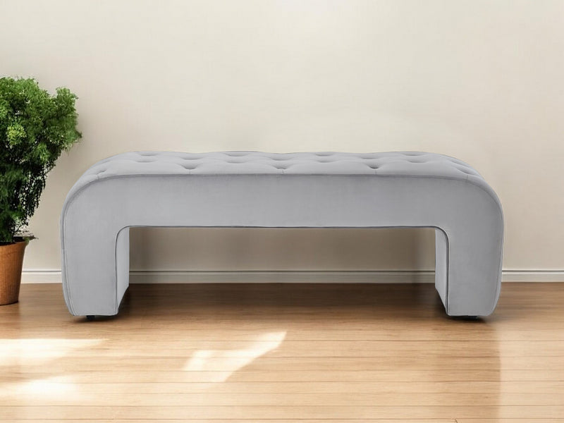 Home Outfitters 52" Gray Upholstered Velvet Bench