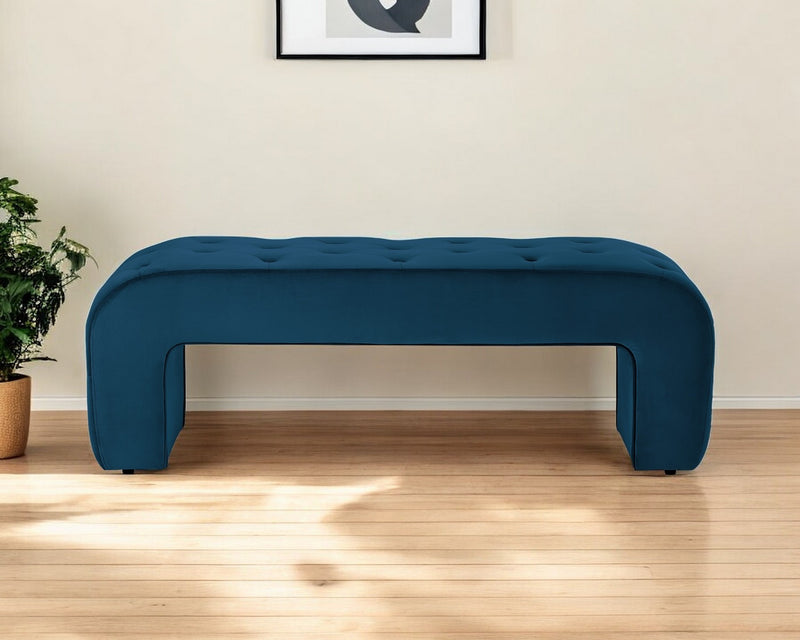 Home Outfitters 52" Navy Blue Upholstered Velvet Bench