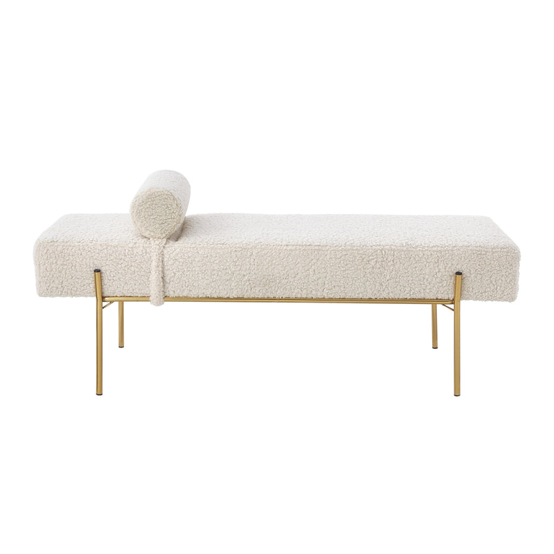 Home Outfitters 56" Beige and Gold Upholstered Sherpa Bench