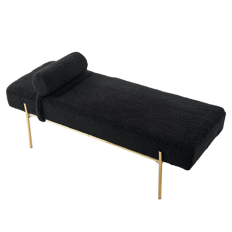 Home Outfitters 56" Black And Gold Upholstered Sherpa Bench