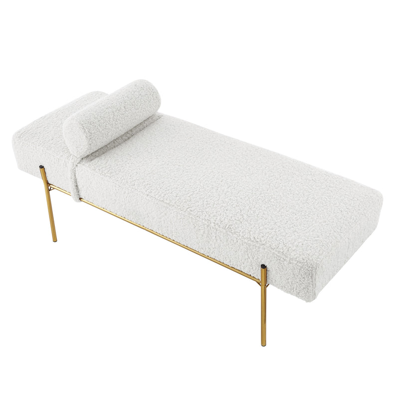 Home Outfitters 56" Cream and Gold Upholstered Sherpa Bench