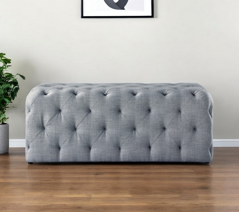 Home Outfitters 48" Light Gray And Black Upholstered Linen Bench