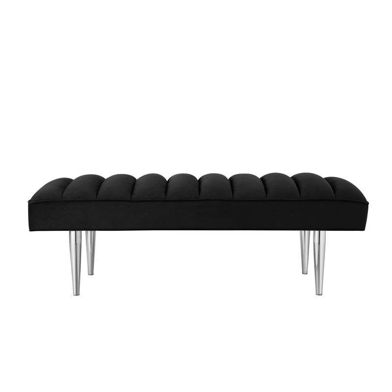 Home Outfitters 53" Black And Silver Upholstered Velvet Bench