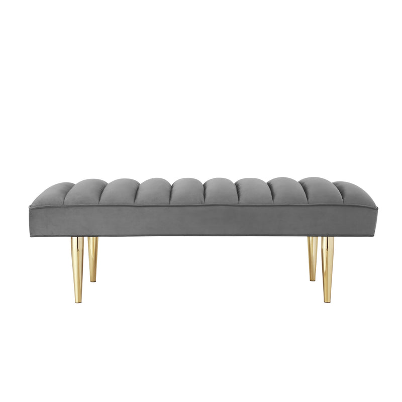 Home Outfitters 53" Light Gray And Gold Upholstered Velvet Bench