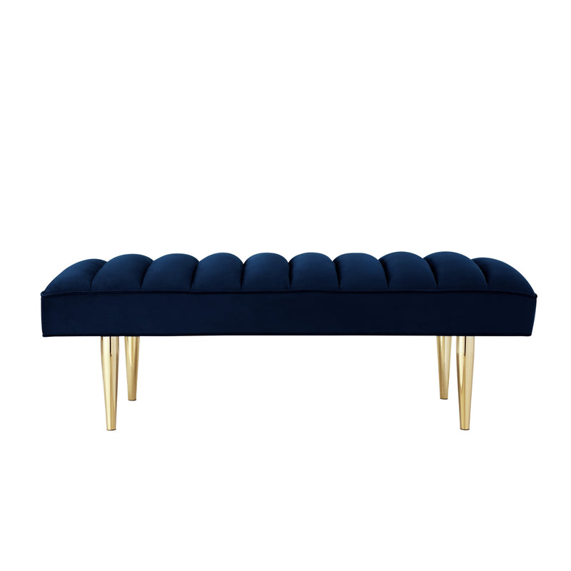 Home Outfitters 53" Navy Blue And Gold Upholstered Velvet Bench