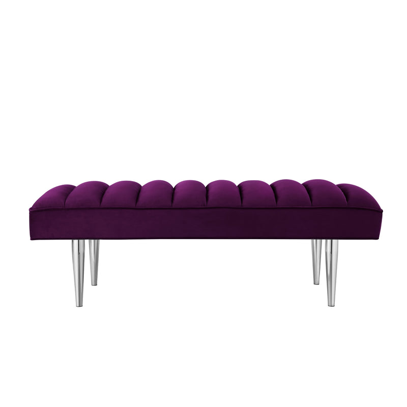 Home Outfitters 53" Purple And Silver Upholstered Velvet Bench