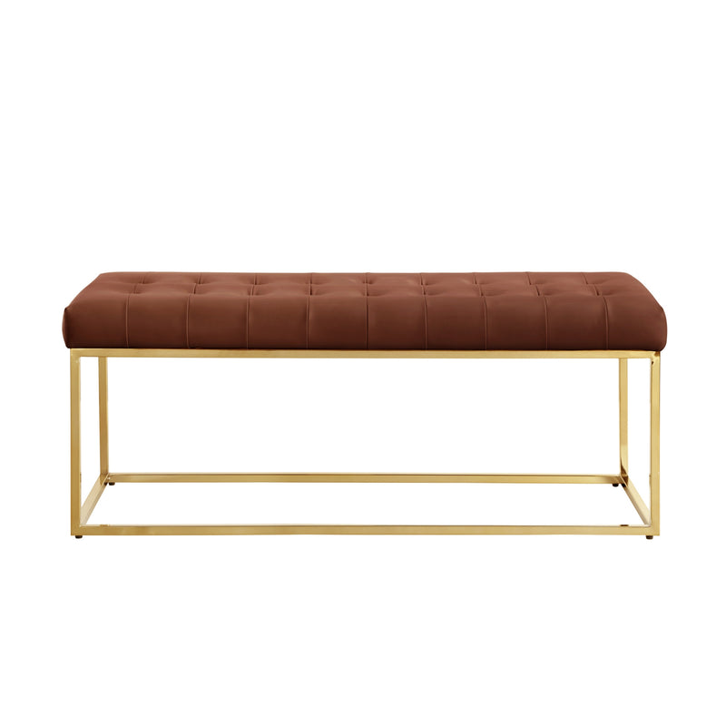 Home Outfitters 48" Camel and Gold Upholstered Faux Leather Bench