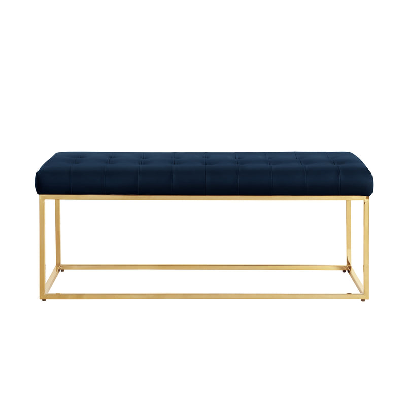 Home Outfitters 48" Navy Blue and Gold Upholstered Faux Leather Bench