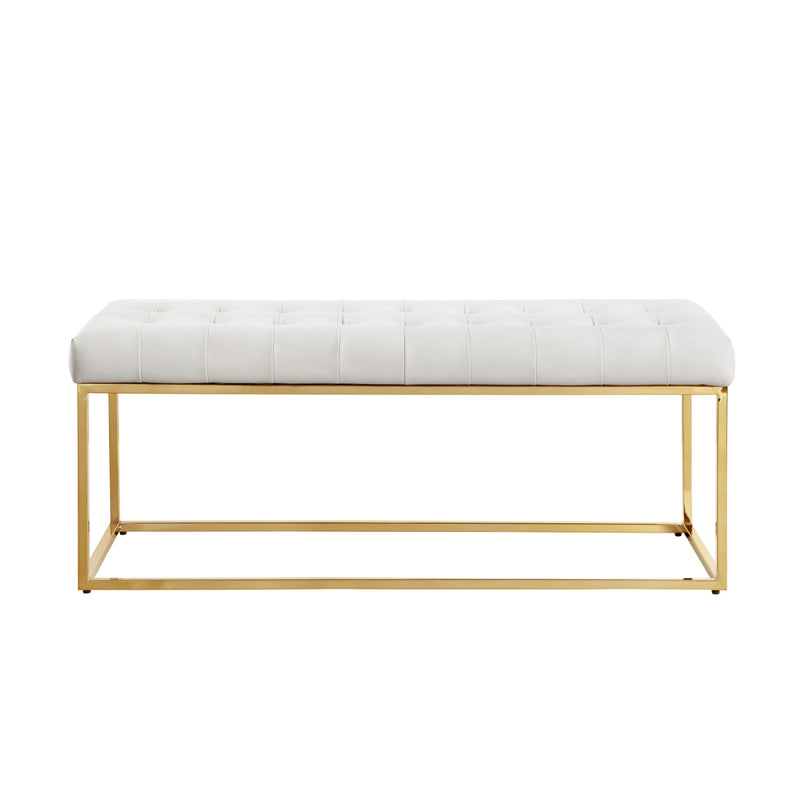 Home Outfitters 48" White and Gold Upholstered Faux Leather Bench