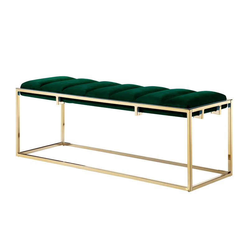 Home Outfitters 50" Green And Gold Upholstered Velvet Bench