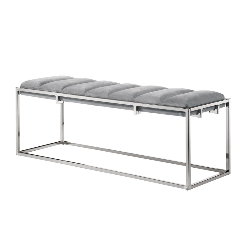 Home Outfitters 50" Gray And Silver Upholstered Velvet Bench