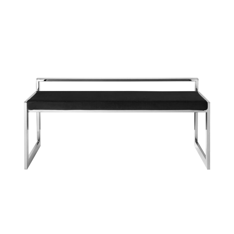 Home Outfitters 48" Black And Silver Upholstered Velvet Bench