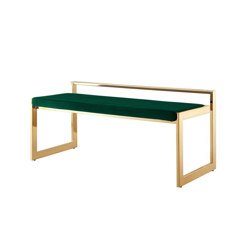 Home Outfitters 48" Green And Gold Upholstered Velvet Bench