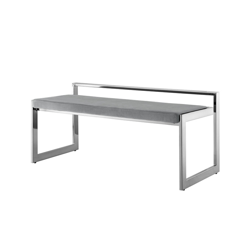 Home Outfitters 48" Gray And Silver Upholstered Velvet Bench