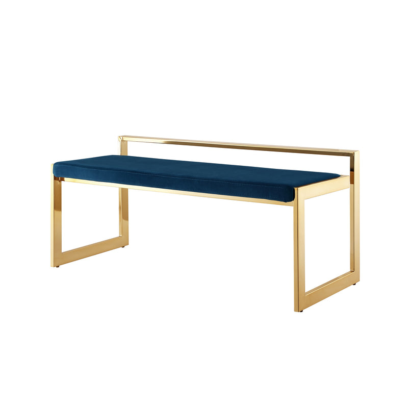 Home Outfitters 48" Navy Blue And Gold Upholstered Velvet Bench