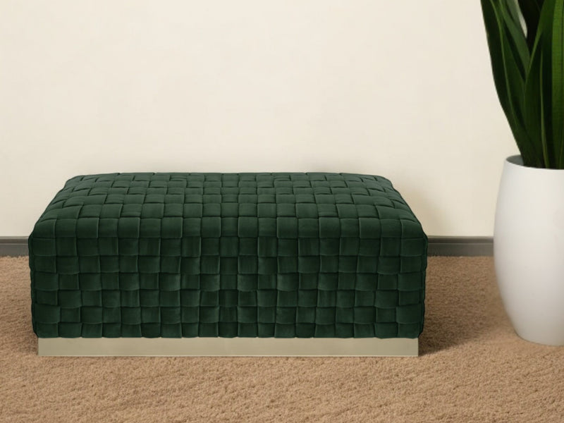 Home Outfitters 40" Hunter Green And Gold Upholstered Velvet Bench