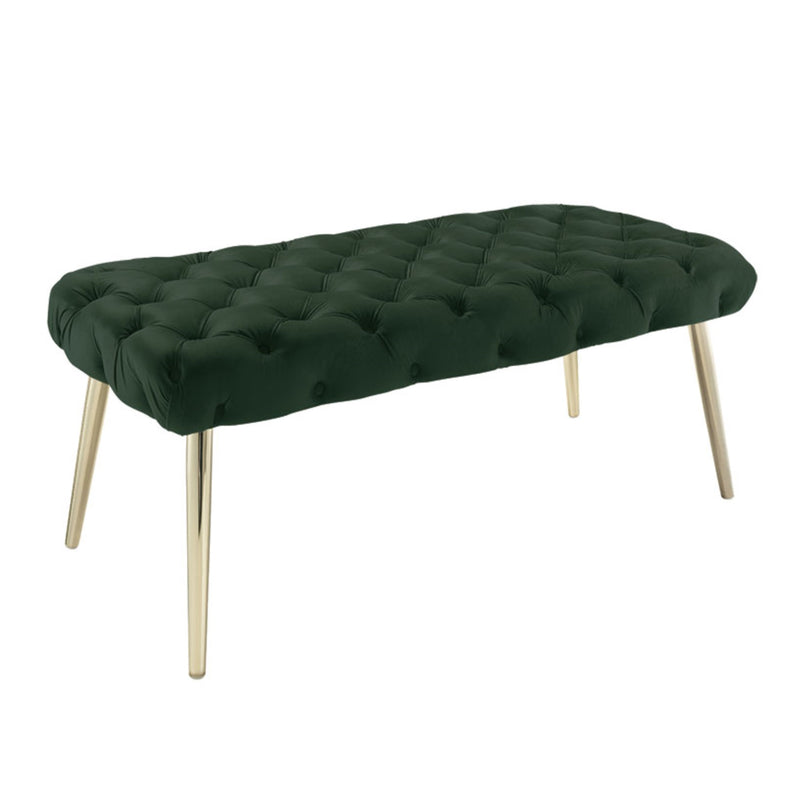 Home Outfitters 48" Hunter Green And Gold Upholstered Velvet Bench