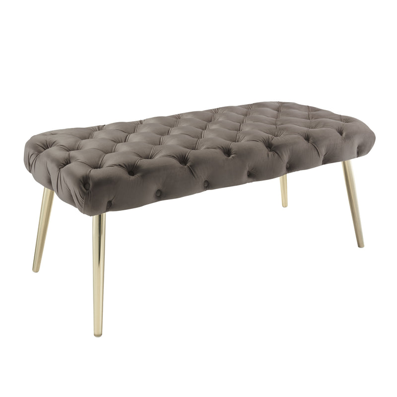 Home Outfitters 48" Taupe And Gold Upholstered Velvet Bench