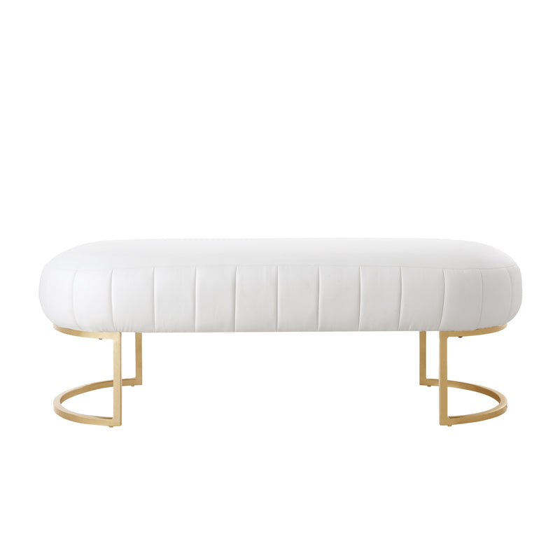 Home Outfitters 53" White and Gold Upholstered Faux Leather Bench