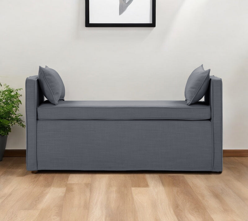 Home Outfitters 53" Gray And Black Upholstered Linen Bench