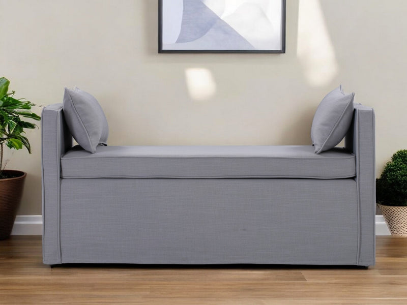 Home Outfitters 53" Light Gray And Black Upholstered Linen Bench