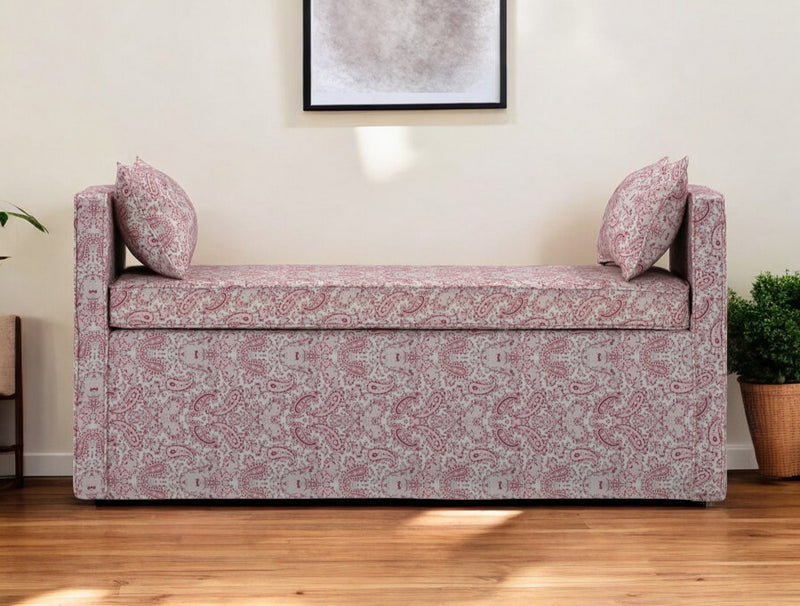 Home Outfitters 53" Red And Black Upholstered Linen Paisley Bench