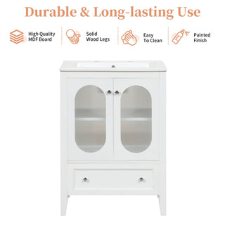 24" Bathroom Vanity with Sink, Bathroom Vanity Cabinet with One Drawer and Doors, Adjustable Shelf, Solid Wood and MDF, White