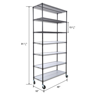 7 Tier Metal Storage Shelf with Adjustable Wire Shelving - Black, White or Pearl Silver