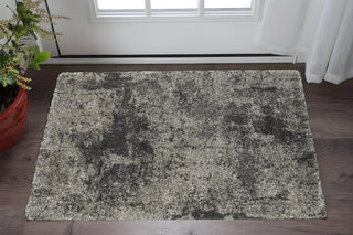 Home Outfitters 2' X 3' Charcoal Silver And Grey Abstract Shag Power Loom Stain Resistant Area Rug