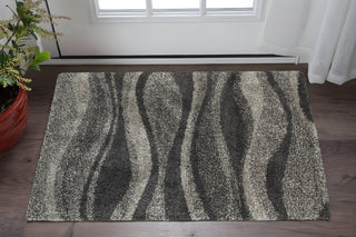 Home Outfitters 2' X 3' Gray And Charcoal Abstract Shag Area Rug