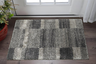 Home Outfitters 2' X 3' Charcoal Silver And Grey Geometric Shag Power Loom Stain Resistant Area Rug