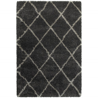 Home Outfitters 2' X 3' Charcoal And Grey Geometric Shag Power Loom Stain Resistant Area Rug