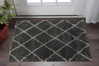 Home Outfitters 2' X 3' Charcoal And Grey Geometric Shag Power Loom Stain Resistant Area Rug