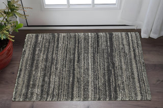 Home Outfitters 2' X 3' Charcoal Silver And Grey Geometric Shag Power Loom Stain Resistant Area Rug