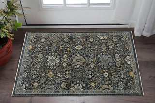 Home Outfitters 2' X 3' Blue Ivory Grey Gold Green And Brown Oriental Power Loom Stain Resistant Area Rug With Fringe