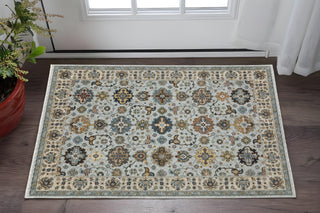 Home Outfitters 2' X 3' Blue Beige Grey Green Yellow And Rust Oriental Power Loom Stain Resistant Area Rug With Fringe