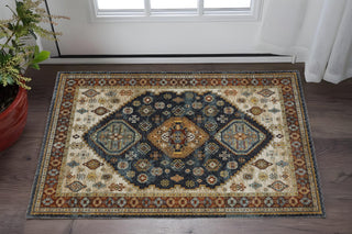 Home Outfitters 2' X 3' Blue Rust Red Beige Orange Gold And Tan Oriental Power Loom Stain Resistant Area Rug With Fringe