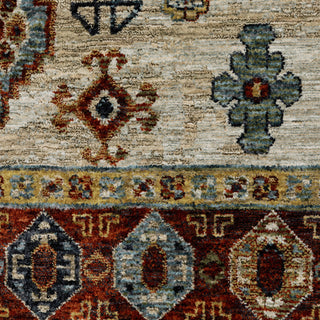 Home Outfitters 2' X 3' Blue Rust Red Beige Orange Gold And Tan Oriental Power Loom Stain Resistant Area Rug With Fringe