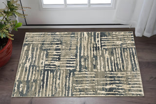 Home Outfitters 2' X 3' Blue And Beige Abstract Power Loom Stain Resistant Area Rug