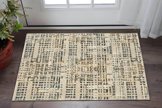 Home Outfitters 2' X 3' Beige Grey Blues Orange Yellow And Ivory Abstract Power Loom Stain Resistant Area Rug