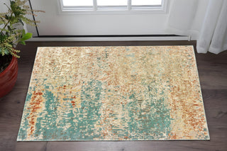 Home Outfitters 2' X 3' Foam Blue Pumpkin And Golden Yellow Abstract Power Loom Stain Resistant Area Rug