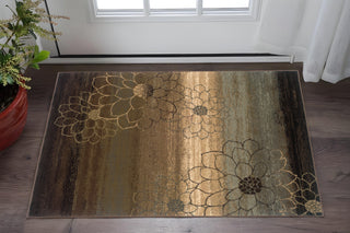 Home Outfitters 2' X 3' Brown And Beige Floral Power Loom Stain Resistant Area Rug