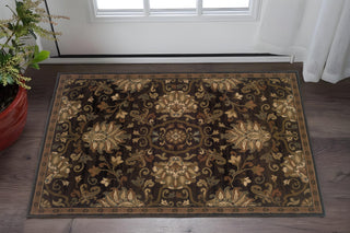 Home Outfitters 2' X 3' Brown Beige Blue And Red Oriental Power Loom Stain Resistant Area Rug