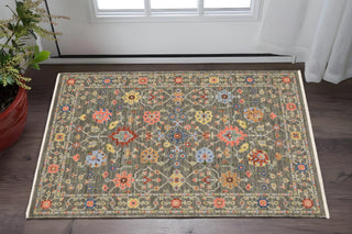 Home Outfitters 2' X 3' Gray Blue And Orange Oriental Area Rug With Fringe
