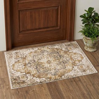 Home Outfitters 2' X 3' Gold And Brown Oriental Distressed Area Rug With Fringe
