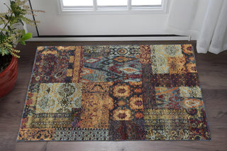Home Outfitters 2' X 3' Blue and Gold Abstract Power Loom Area Rug