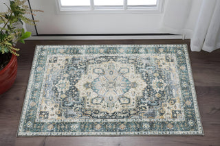 Home Outfitters 2' X 3' Blue And Ivory Oriental Distressed Area Rug